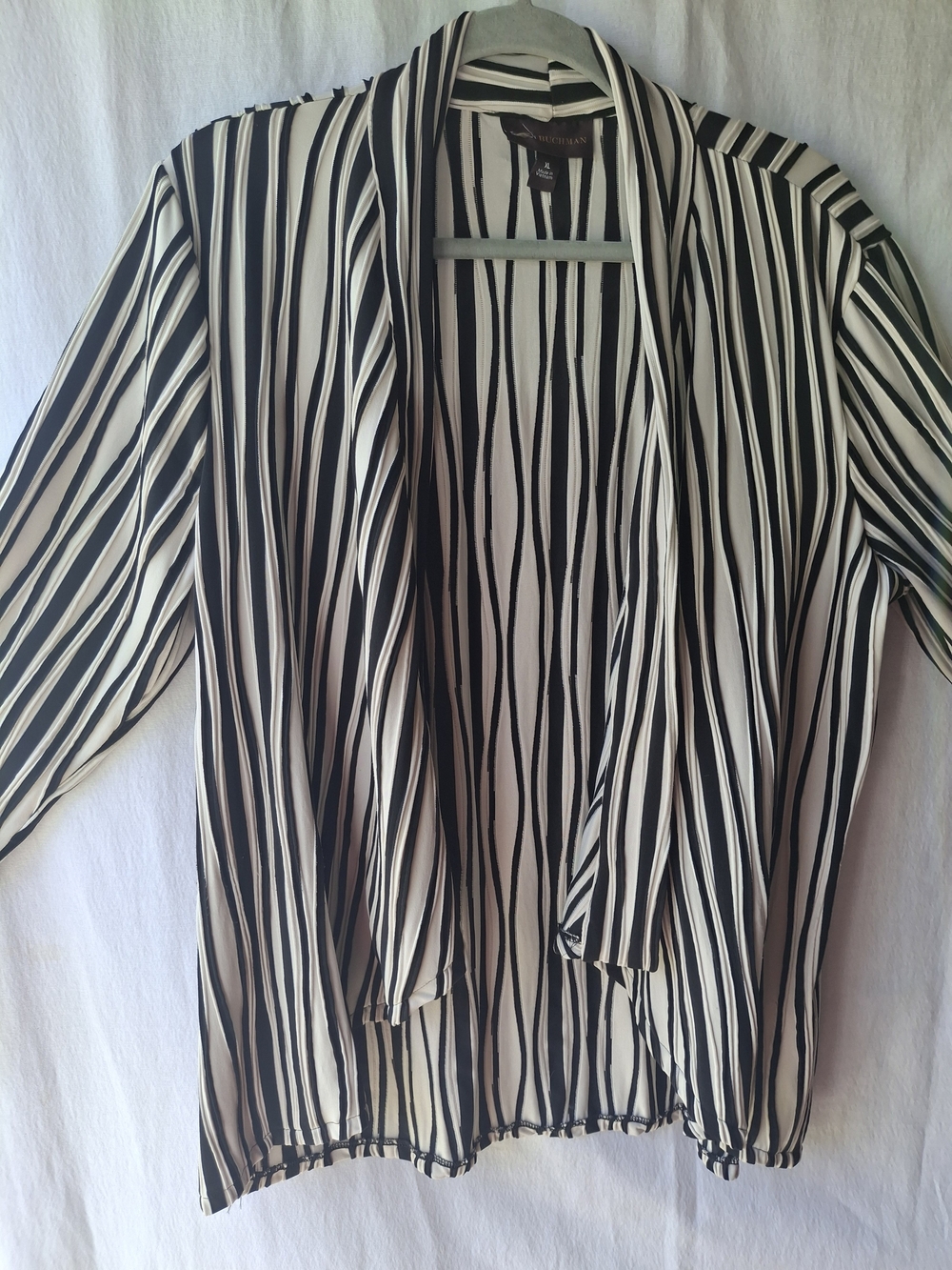 Women's Black & White Striped Open-Front Tunic